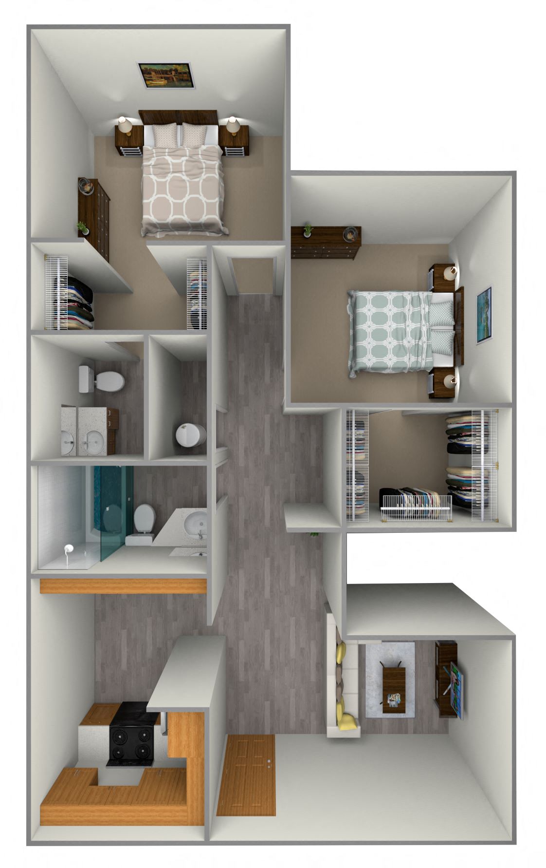 Floor plan for 2 beds, 2 baths, 860 sqft
